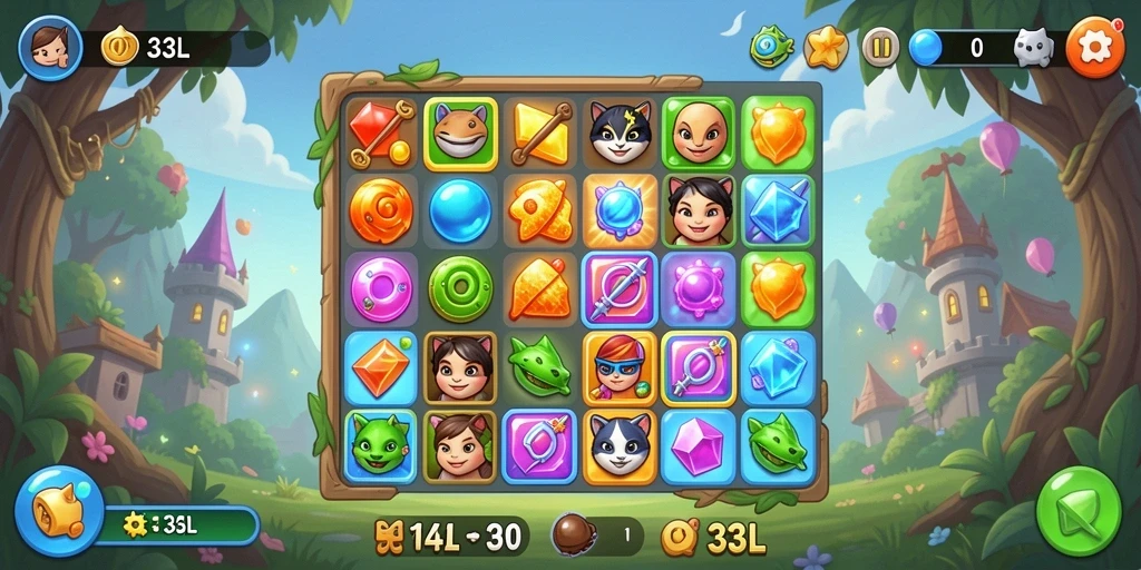 Screenshot gameplay 33L yang menampilkan momen mencocokkan objek.