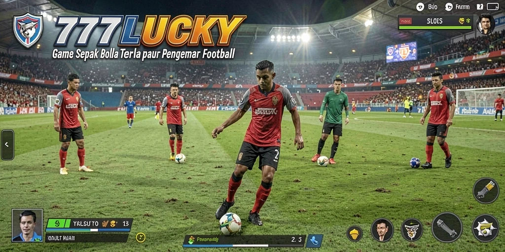 Screenshot gameplay 777LUCKY menampilkan aksi pertandingan sepak bola yang seru.