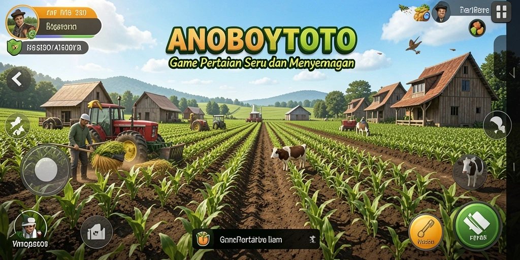 Tampilan gameplay ANOBOYTOTO menampilkan suasana pertanian yang ceria.