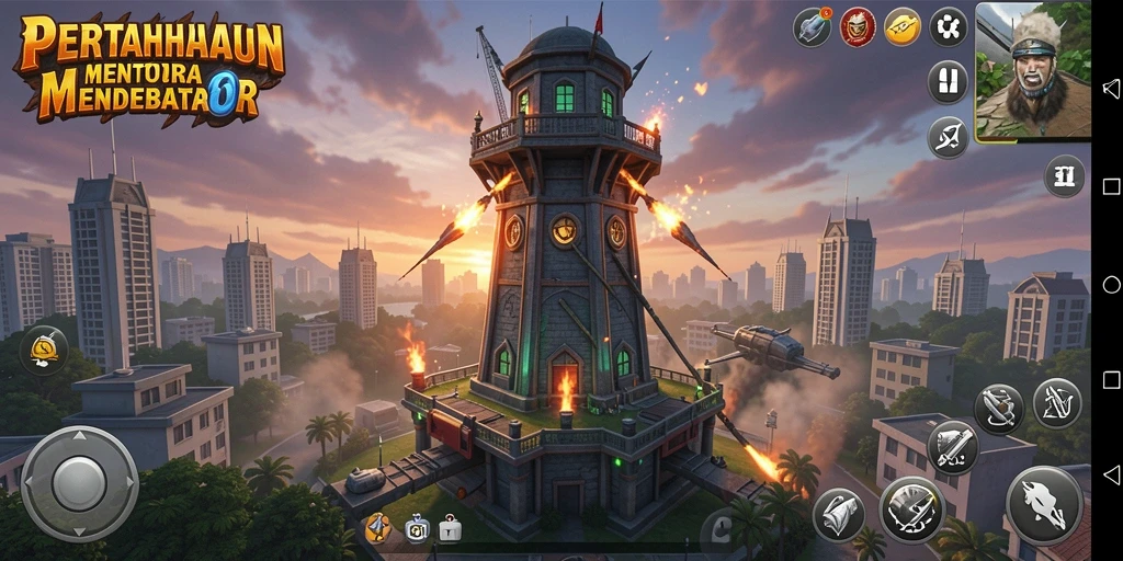 Tampilan gameplay yang menegangkan dalam ATOM138 saat membangun menara pertahanan.