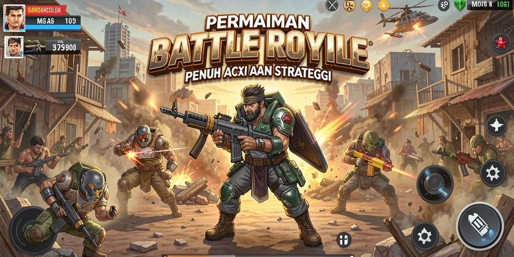 Screenshot utama BANDARCOLOK menampilkan pertarungan intens dalam mode Battle Royale.