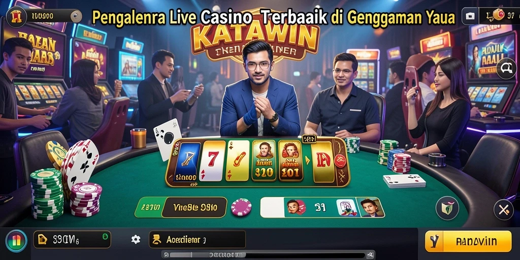 Screenshot gameplay menampilkan dealer langsung dan suasana kasino yang nyata.