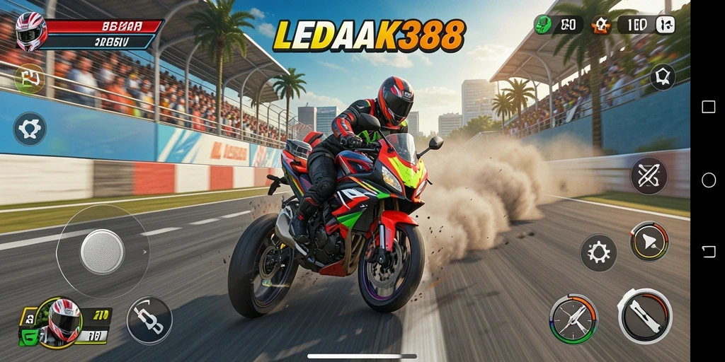 Tangkapan layar LEDAK388 menampilkan aksi balap motor yang mendebarkan.