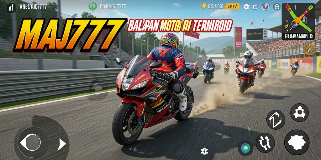 Screenshot utama MAJ777 yang menampilkan aksi balap motor seru.
