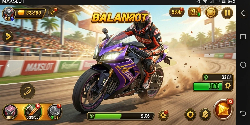 Screenshot gameplay MAXSLOT yang menunjukkan momen balapan menegangkan.