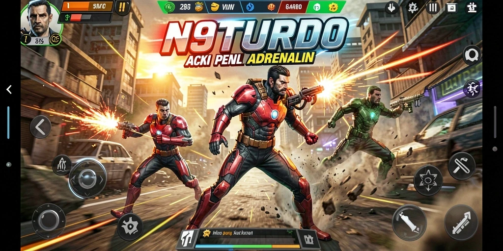 Tampilan gameplay N9TURBO yang seru dan mendebarkan.