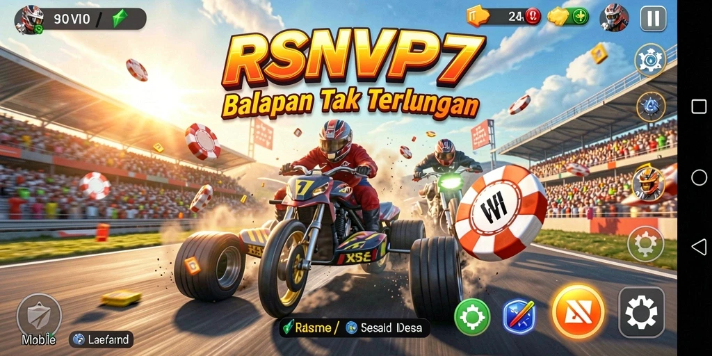 Tangkapan layar gameplay RSNVIP7 dengan mobil balap yang cepat di lintasan